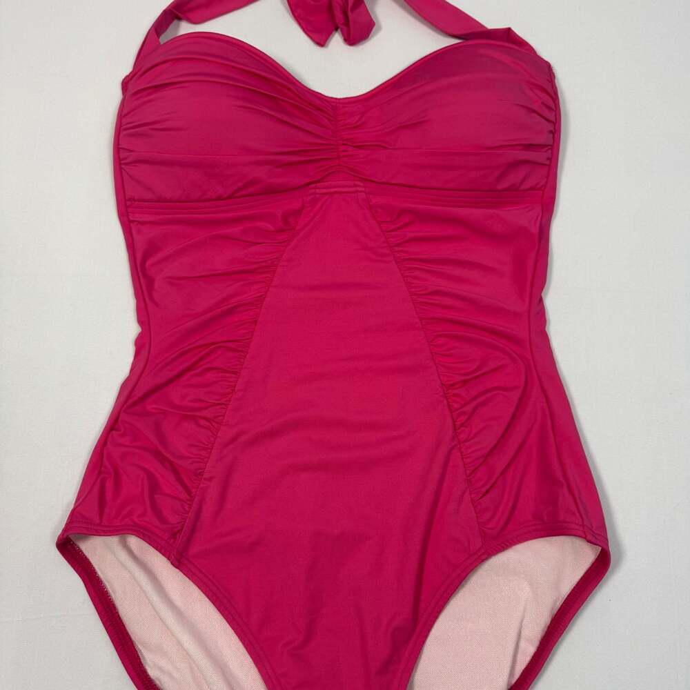 Tommy Bahama Swimsuit Women 6 Ruched Top Side Shirred Halter One-Piece Pink - Picture 2 of 6